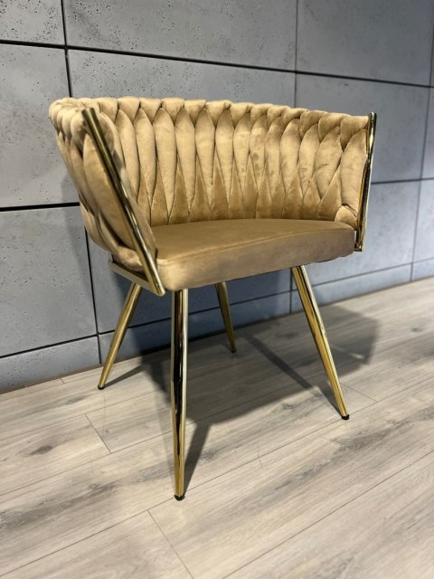 Krzesło plecione Lugano fotel TRECCIA SAND VELVET GOLD