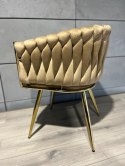 Krzesło plecione Lugano fotel TRECCIA SAND VELVET GOLD
