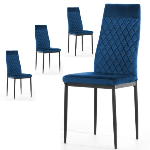 Krzesło tapicerowane zestaw 4x VALVA CARO VELVET BLUE