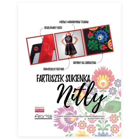 Nitly FOLK Fartuszek Sukienka fartuch damski CZARNY