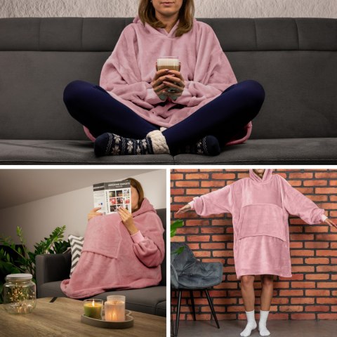 Bluzair Bluza Koc Oversize z Kapturem Polska Róż
