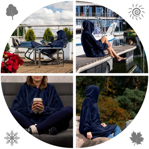 Bluzair Bluza Koc z Kapturem Polska Granatowy 4w1
